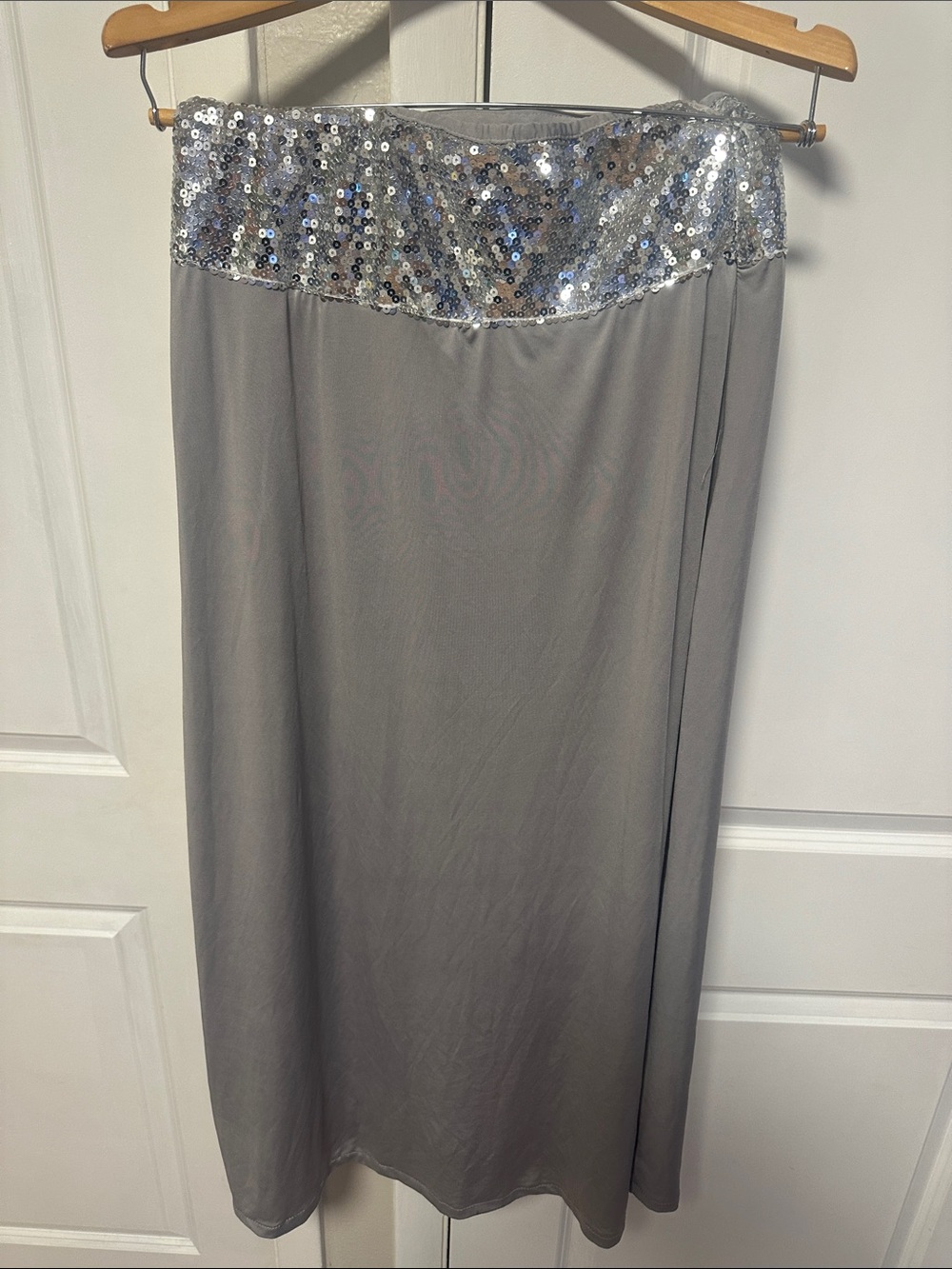 Gray Maxi Skirt with Silver Sequin Waistband